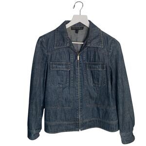 Lafayette 148 New York Zip Front Denim Jean Jacket Petite Size 8